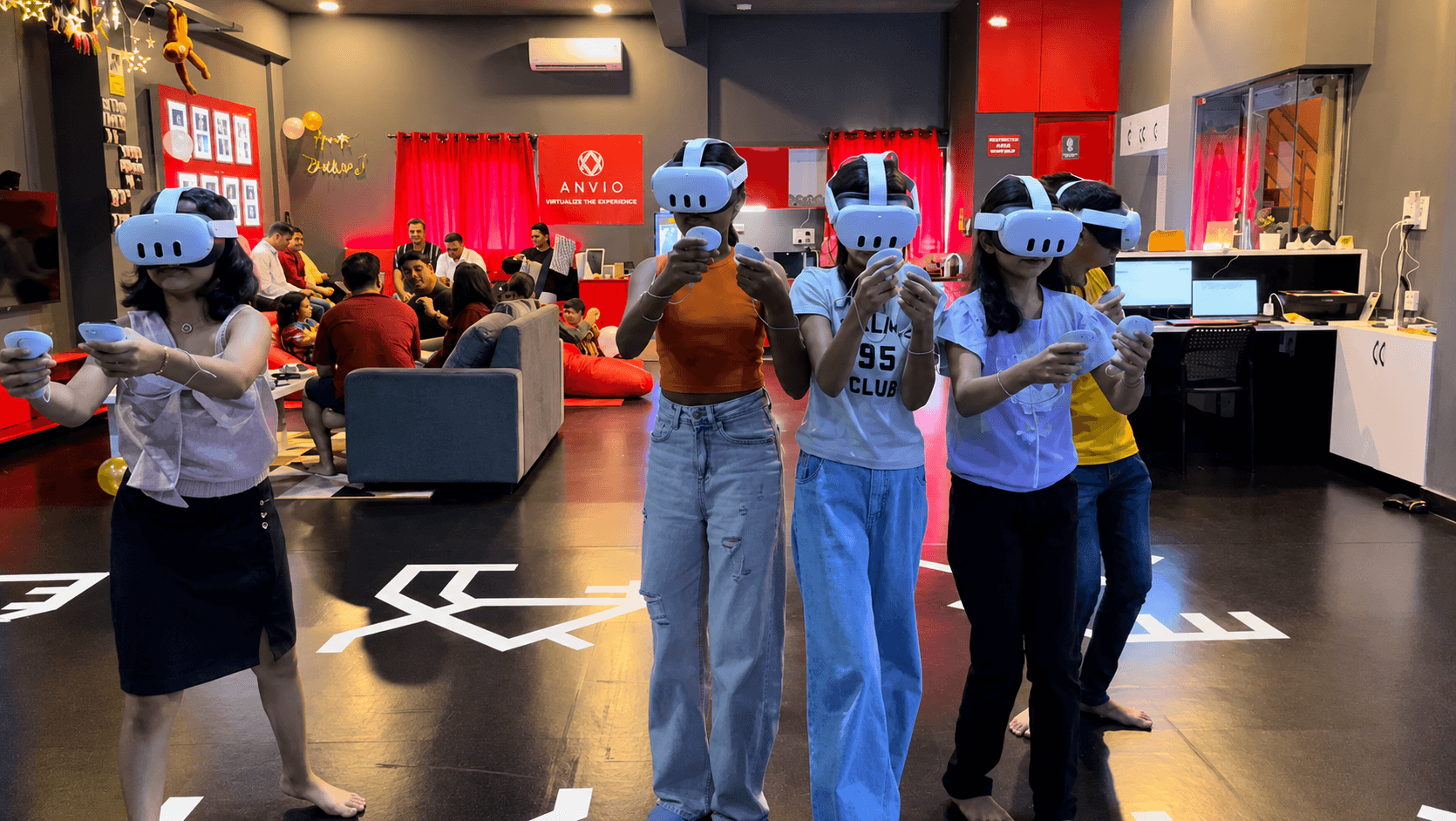 A group playing free-roam VR together at Totem Bengaluru